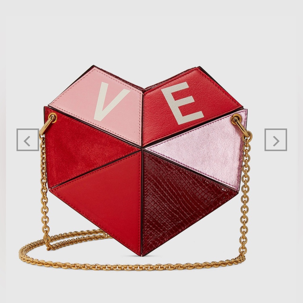 Gucci Geometric Heart Patchwork Crossbody in Red, Pink and Gold